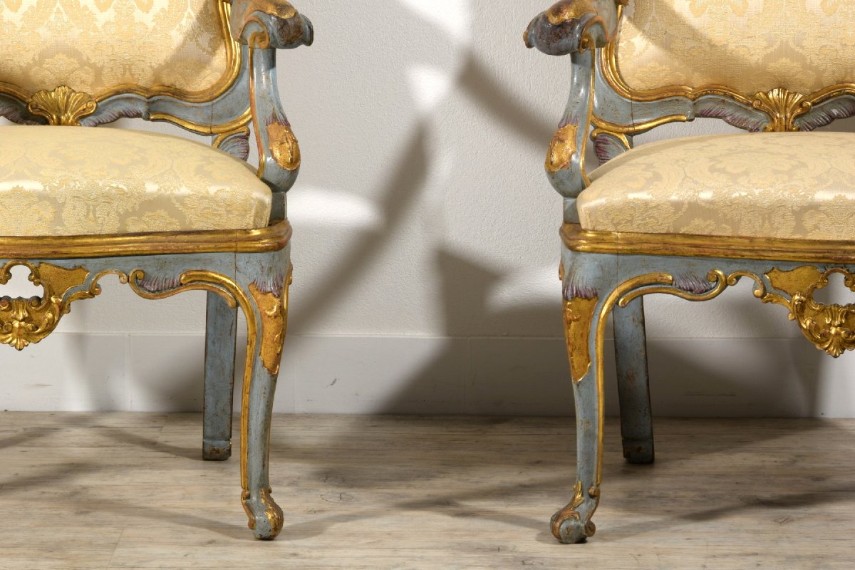  Paire De Fauteuils En Bois Sculpté Doré Et Laqué, Venise, XVIII Siècle, Louis XV-photo-4