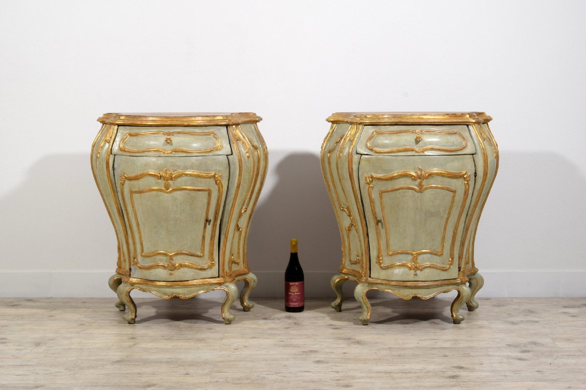 18th Century, Pair Of Venetian Baroque Lacquered Ang Gilt Wood Cabinet-photo-1