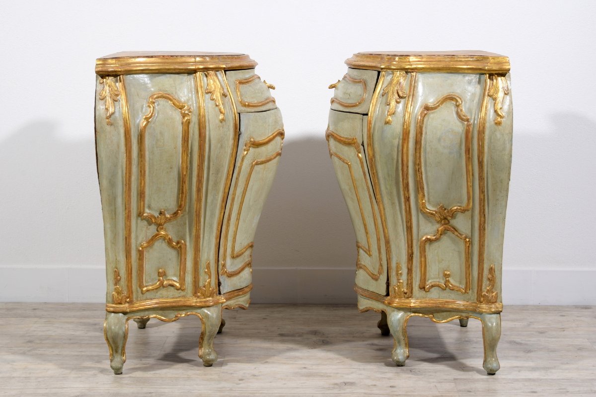 18th Century, Pair Of Venetian Baroque Lacquered Ang Gilt Wood Cabinet-photo-4