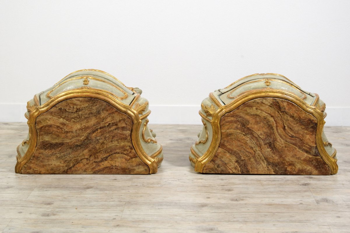 18th Century, Pair Of Venetian Baroque Lacquered Ang Gilt Wood Cabinet-photo-5