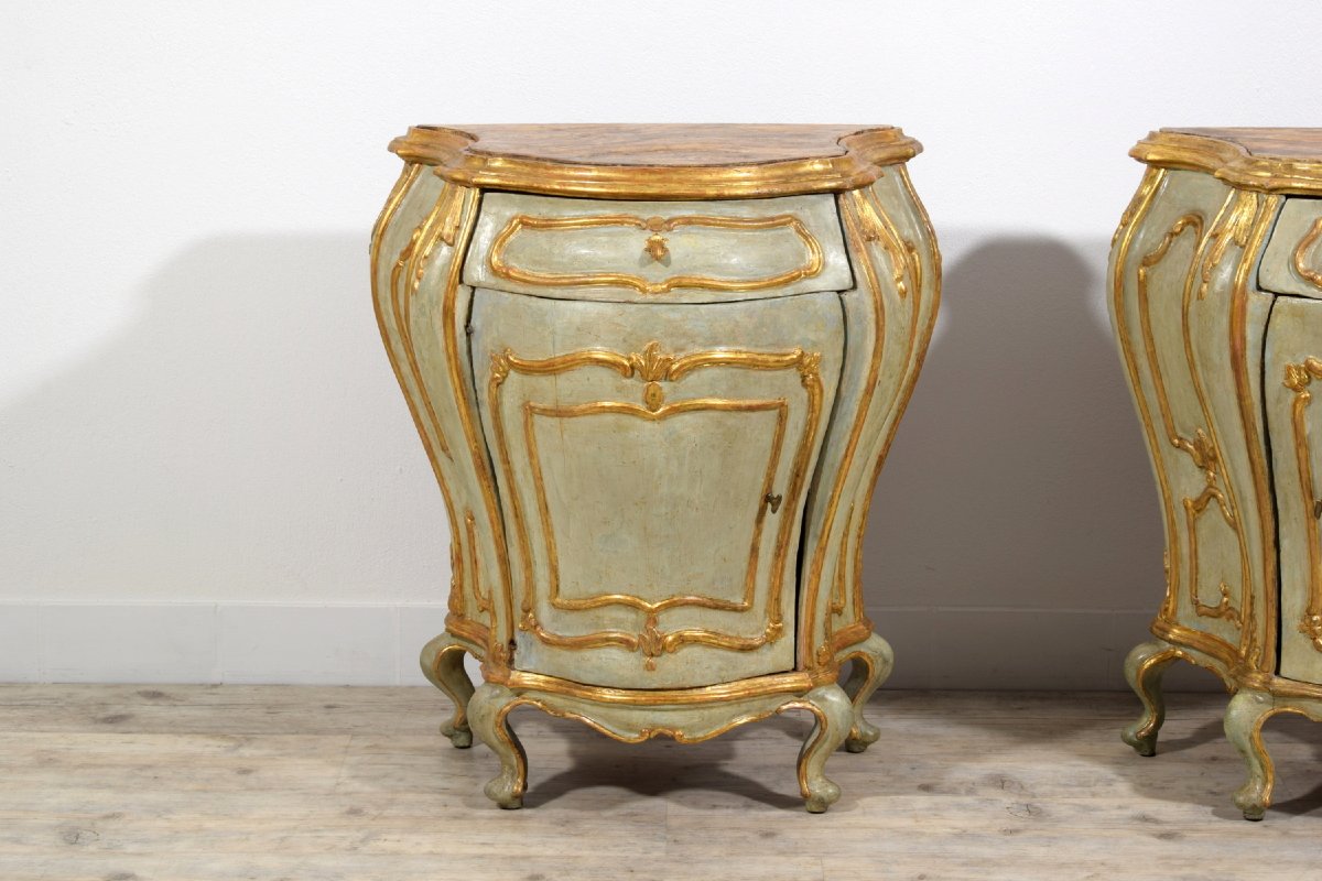 18th Century, Pair Of Venetian Baroque Lacquered Ang Gilt Wood Cabinet-photo-7