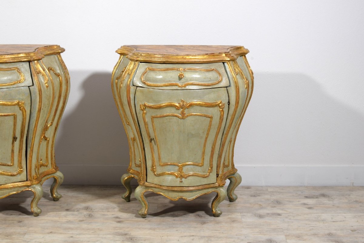 18th Century, Pair Of Venetian Baroque Lacquered Ang Gilt Wood Cabinet-photo-8