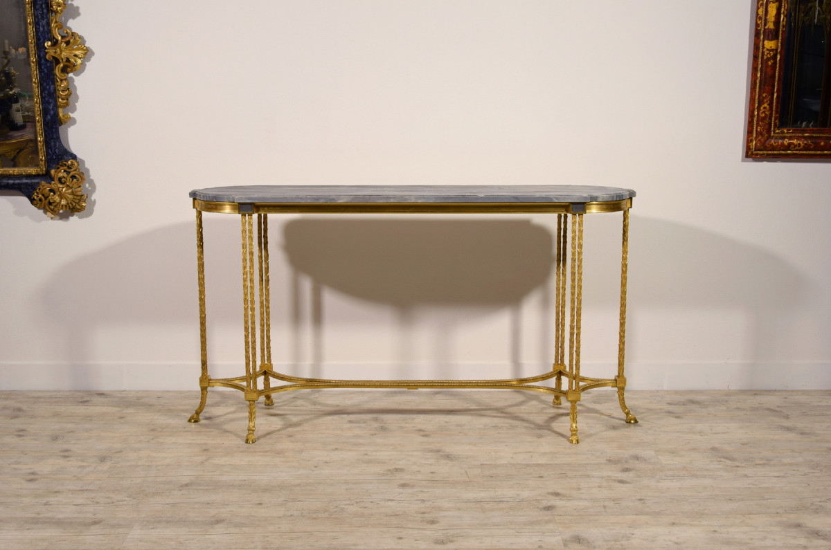  Table console de centre en bronze doré et Turquin Blue Marble, Maison Bagues, France, XXe sièc-photo-2