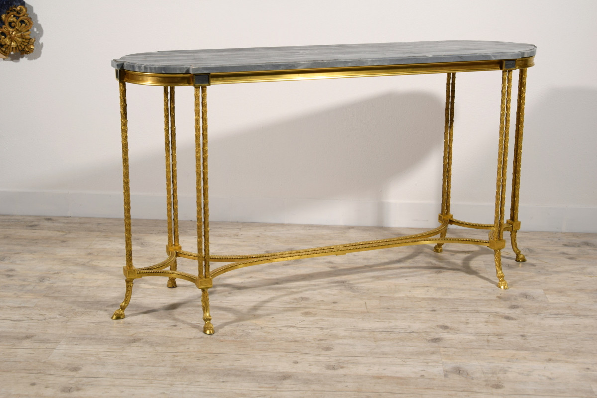  Table console de centre en bronze doré et Turquin Blue Marble, Maison Bagues, France, XXe sièc-photo-3
