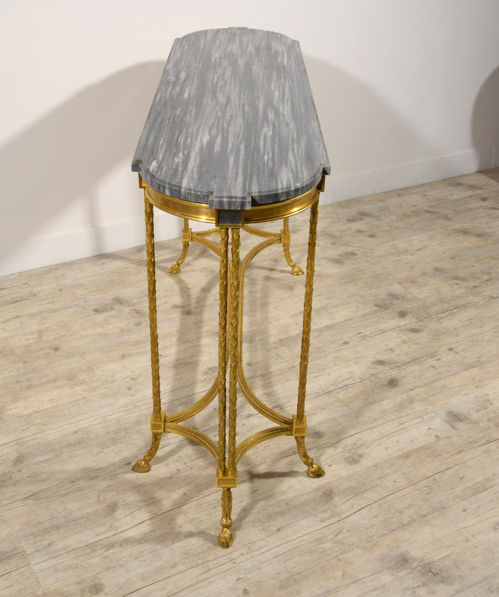  Table console de centre en bronze doré et Turquin Blue Marble, Maison Bagues, France, XXe sièc-photo-2