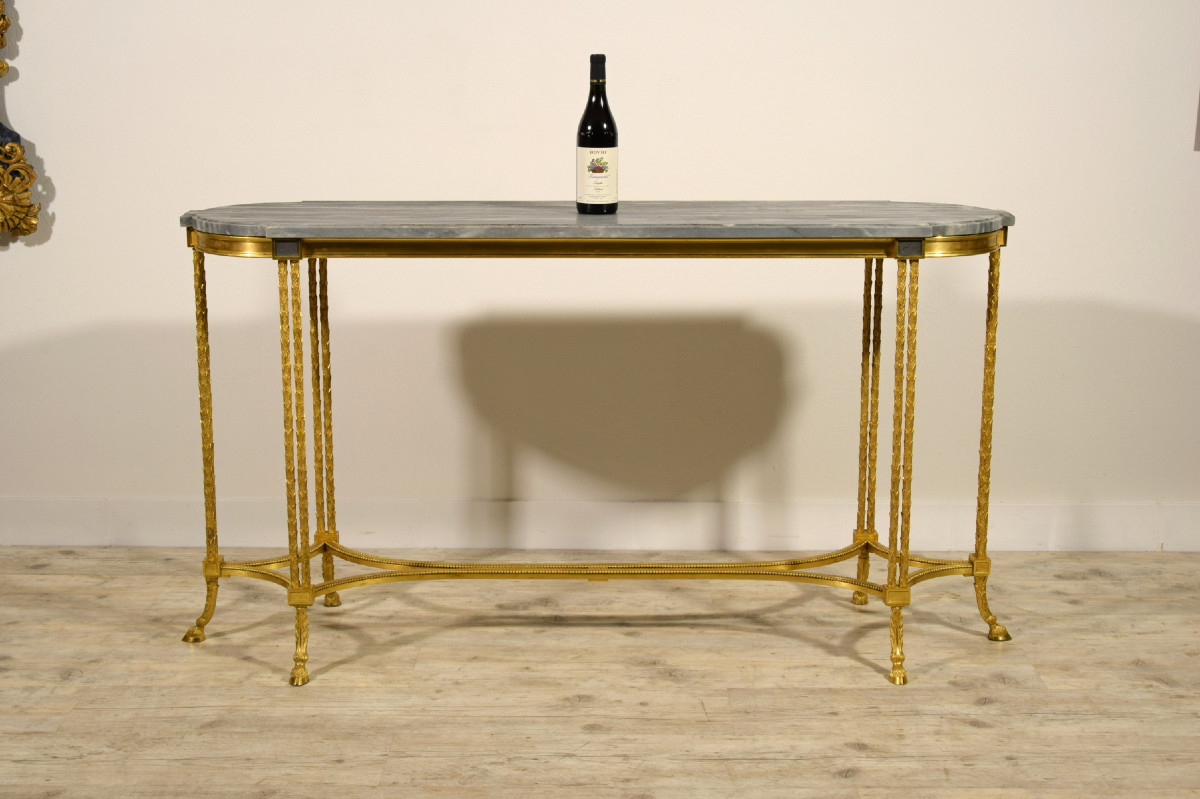  Table console de centre en bronze doré et Turquin Blue Marble, Maison Bagues, France, XXe sièc-photo-3