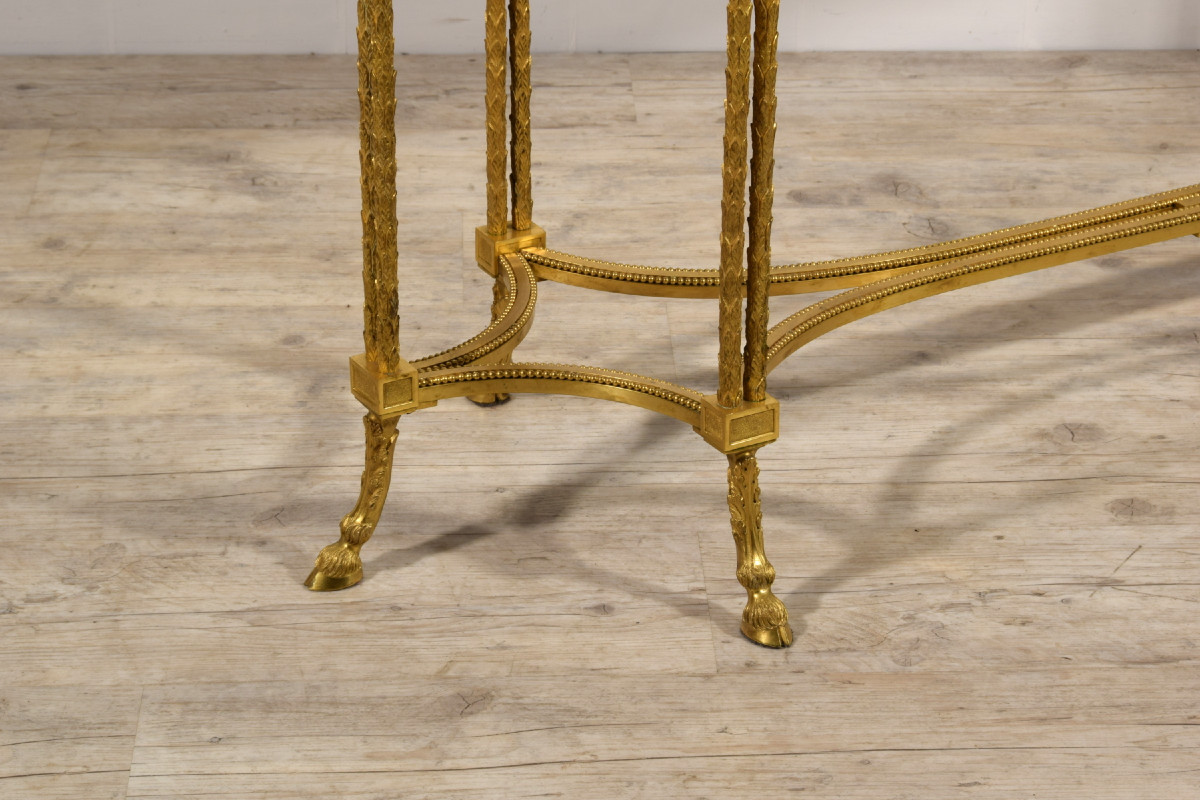  Table console de centre en bronze doré et Turquin Blue Marble, Maison Bagues, France, XXe sièc-photo-5