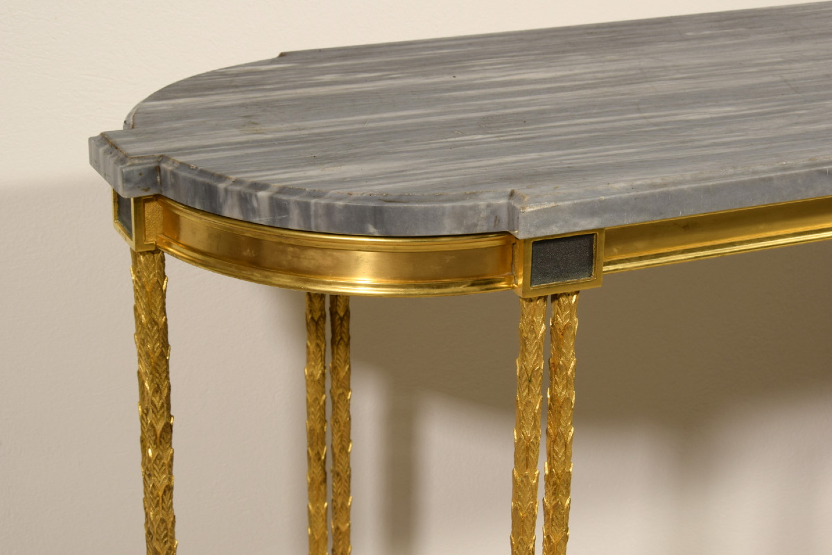  Table console de centre en bronze doré et Turquin Blue Marble, Maison Bagues, France, XXe sièc-photo-6