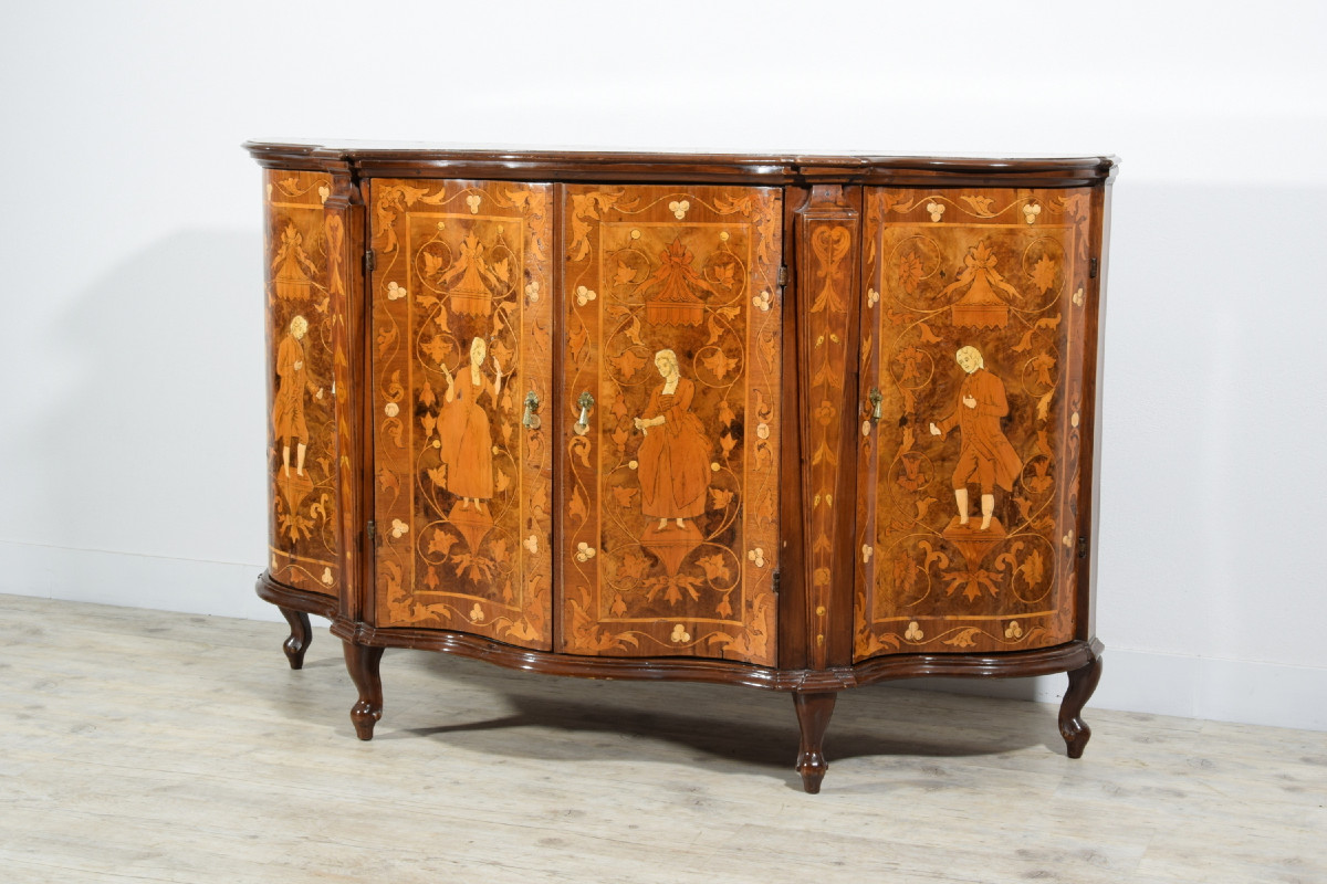 Crédence en bois marquetée, Vénétie, XIXe siècle, style Louis XV-photo-2