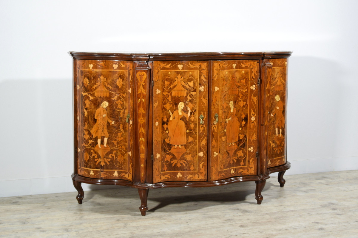Crédence en bois marquetée, Vénétie, XIXe siècle, style Louis XV-photo-3
