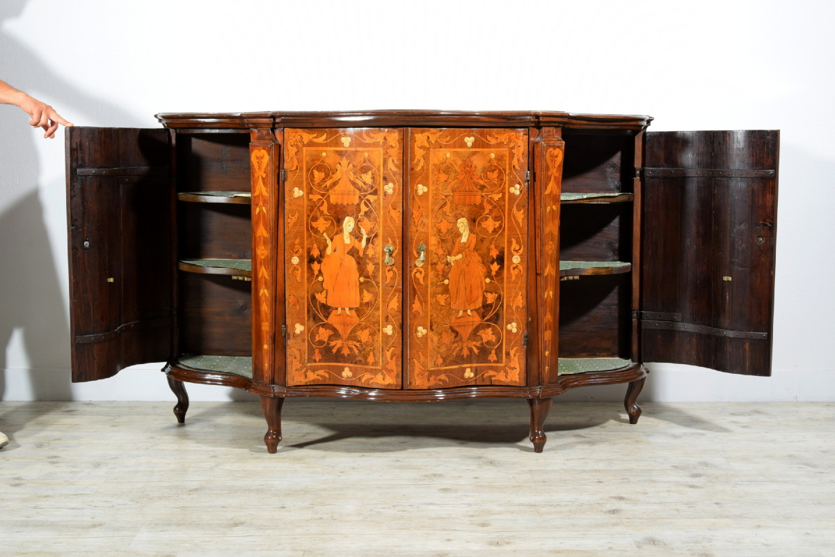 Crédence en bois marquetée, Vénétie, XIXe siècle, style Louis XV-photo-4