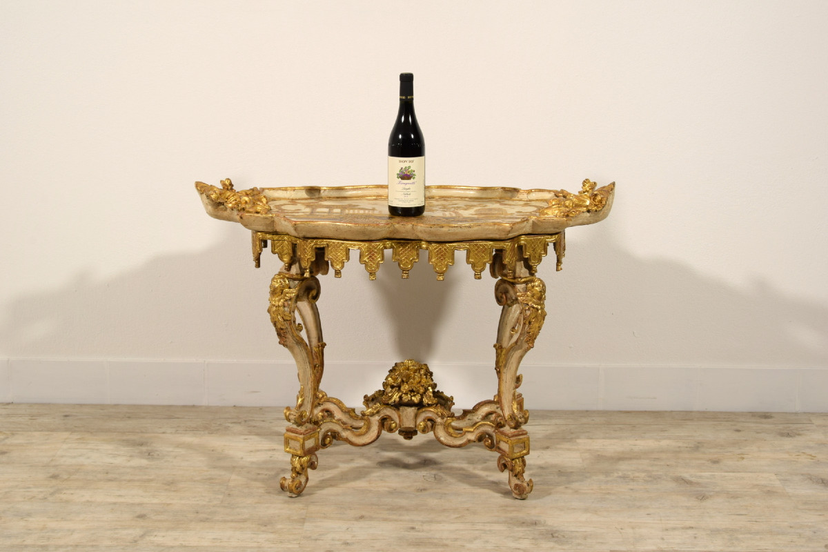 18th Century, Italian Baroque Lacquered And Gilt Center Tray Table-photo-1
