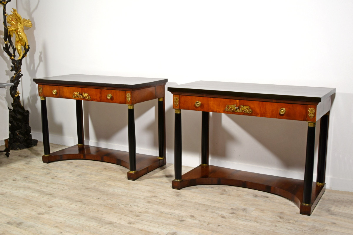 Paire de grandes consoles Empire en bois laqué, Toscane, début du XIXe siècle-photo-4