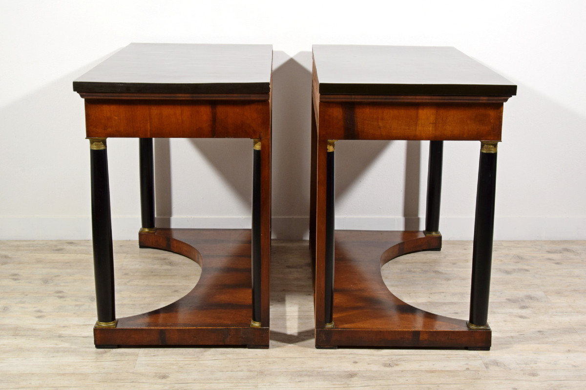 Paire de grandes consoles Empire en bois laqué, Toscane, début du XIXe siècle-photo-2