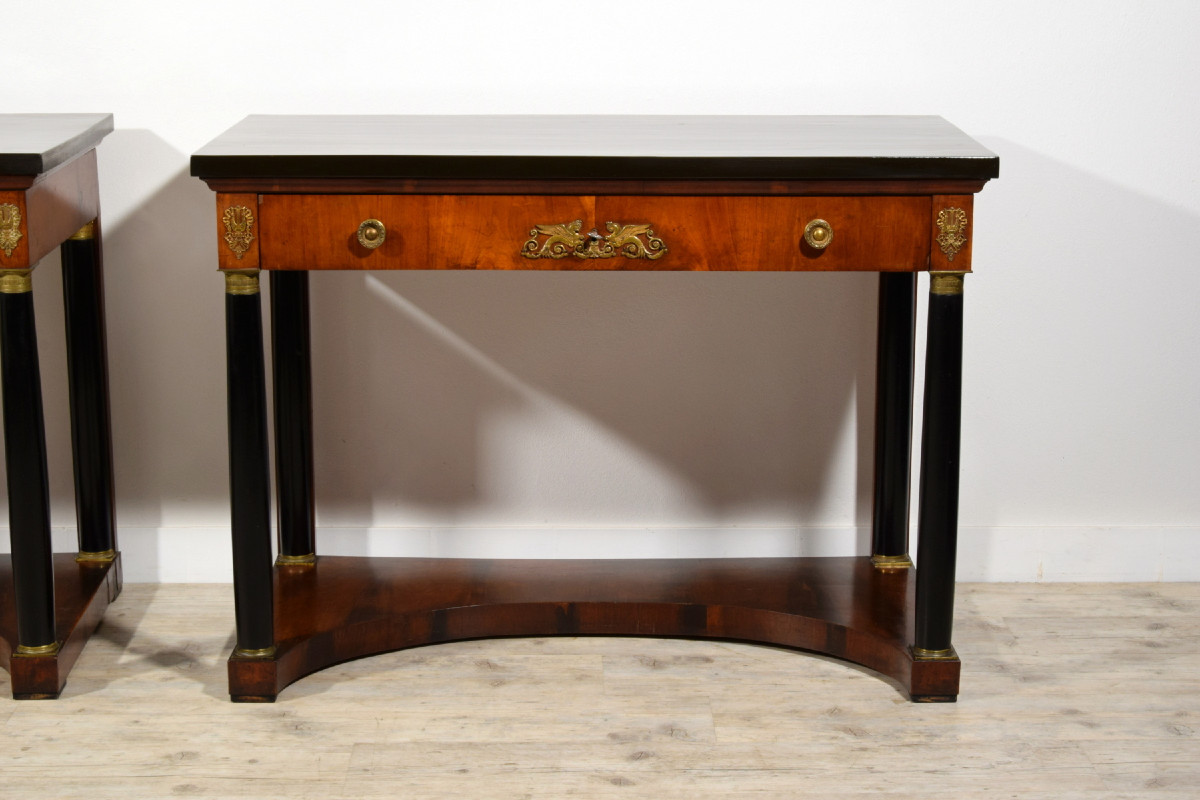 Paire de grandes consoles Empire en bois laqué, Toscane, début du XIXe siècle-photo-4