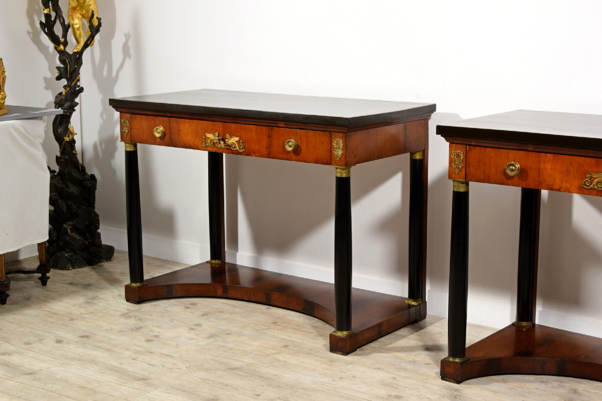 Paire de grandes consoles Empire en bois laqué, Toscane, début du XIXe siècle-photo-8