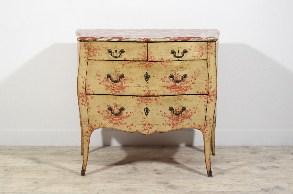 18th Century, Italian Polychrome Lacquered Wood Chest Of Drawers -photo-2