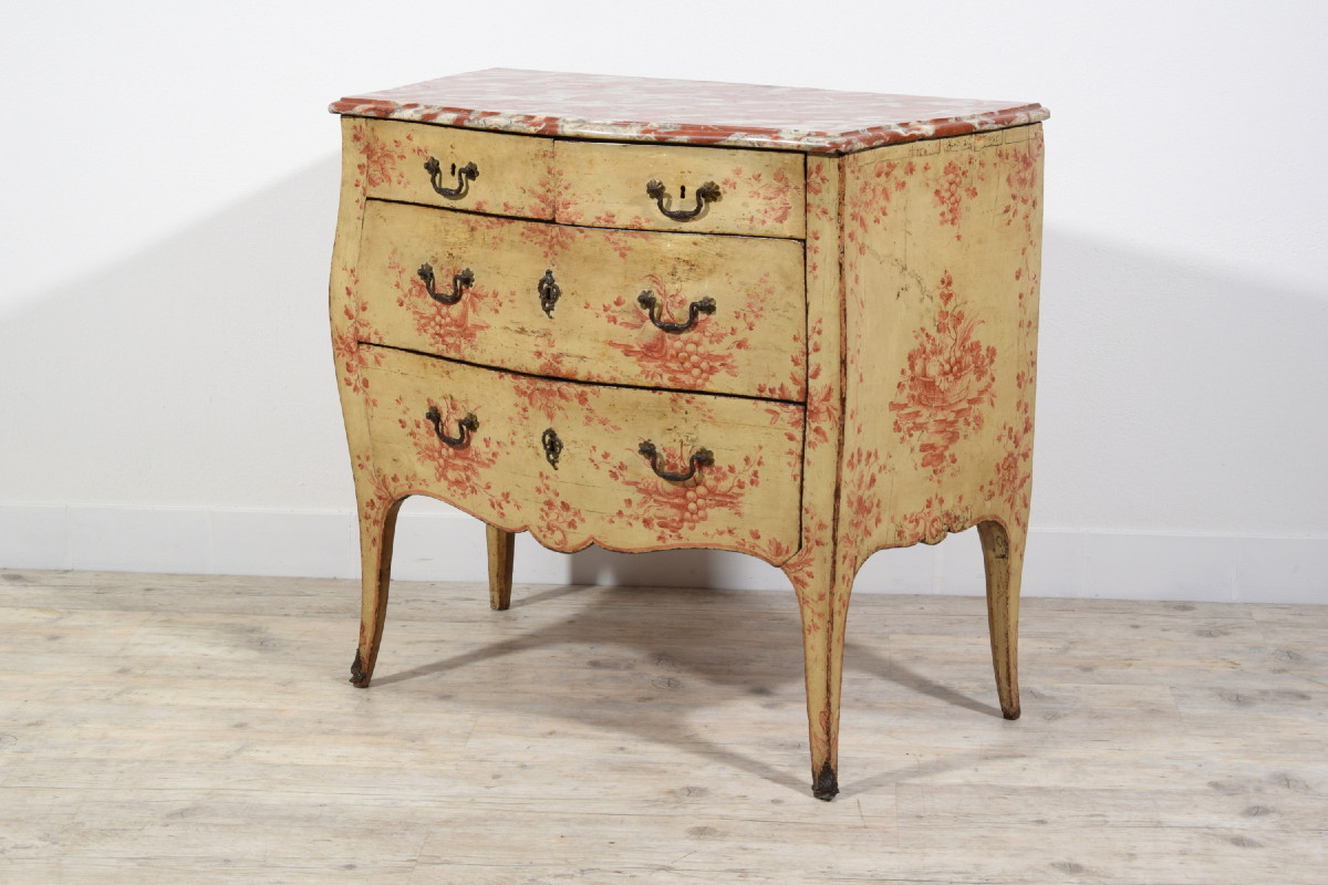 18th Century, Italian Polychrome Lacquered Wood Chest Of Drawers -photo-3