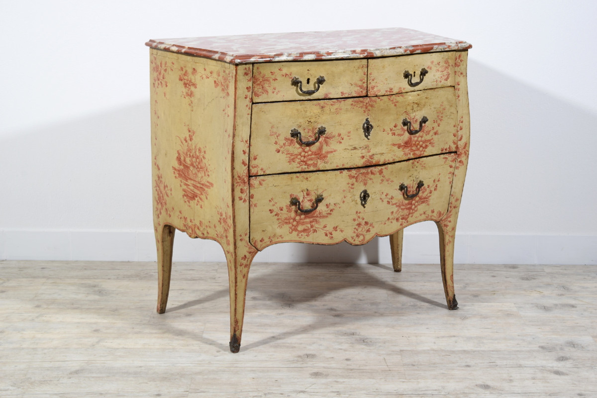 18th Century, Italian Polychrome Lacquered Wood Chest Of Drawers -photo-4