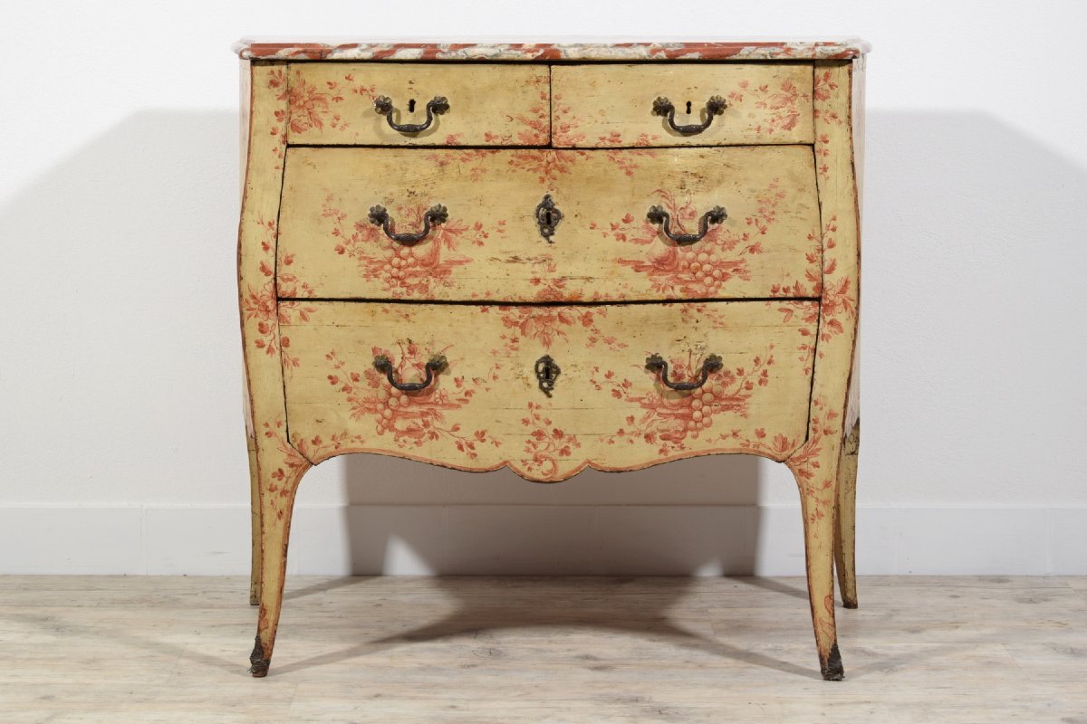 18th Century, Italian Polychrome Lacquered Wood Chest Of Drawers -photo-1