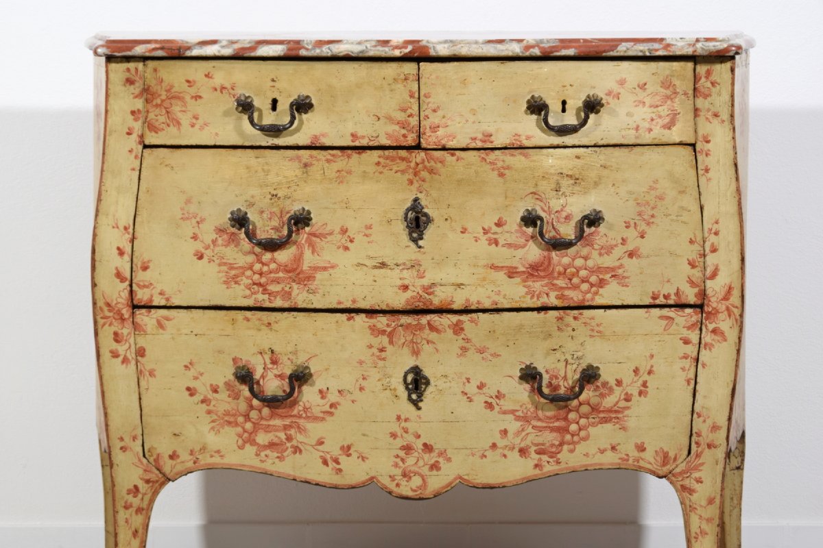 18th Century, Italian Polychrome Lacquered Wood Chest Of Drawers -photo-4