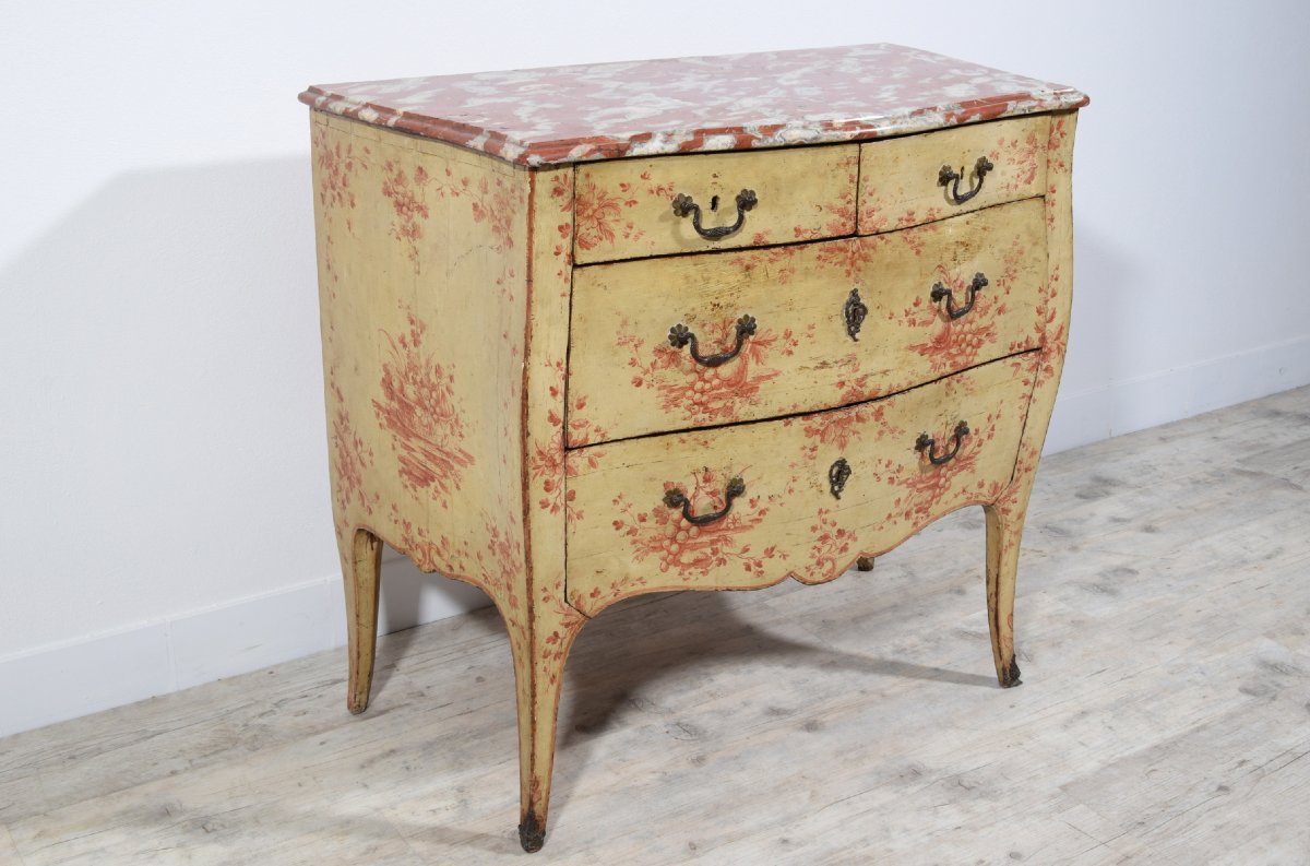 18th Century, Italian Polychrome Lacquered Wood Chest Of Drawers -photo-6