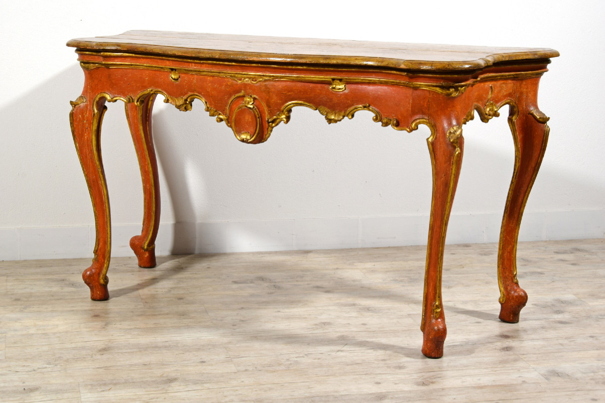 18th Century, Italian Baroque Wood Laquered Consolle-photo-3