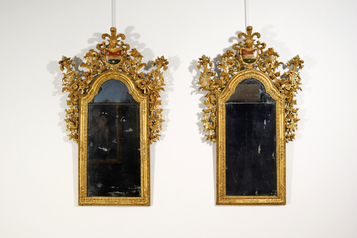 Paire de miroirs en bois sculpté et doré, Vénétie, XVIIIe siècle-photo-2
