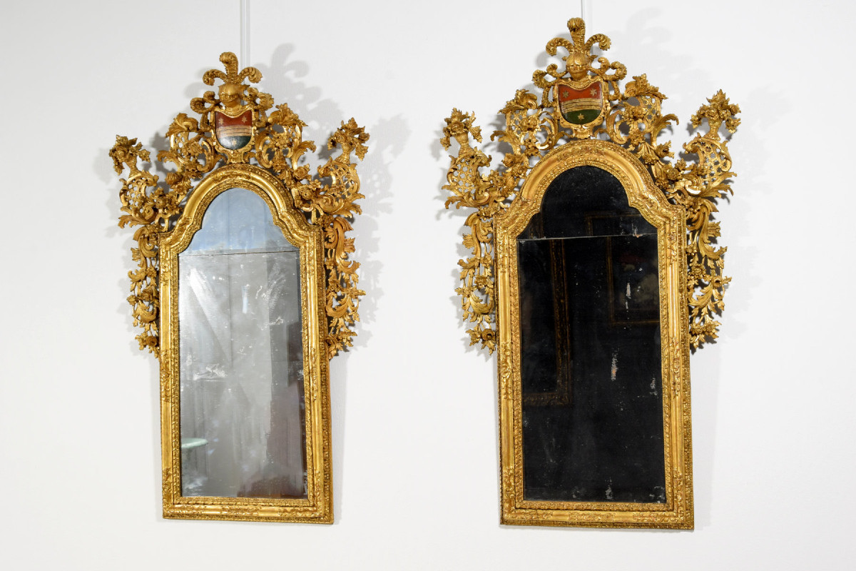 Paire de miroirs en bois sculpté et doré, Vénétie, XVIIIe siècle-photo-3