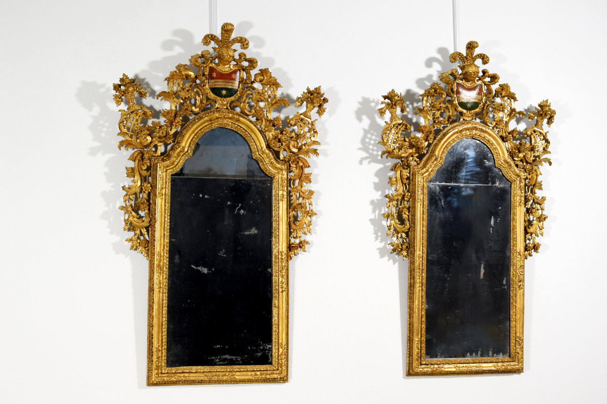Paire de miroirs en bois sculpté et doré, Vénétie, XVIIIe siècle-photo-4