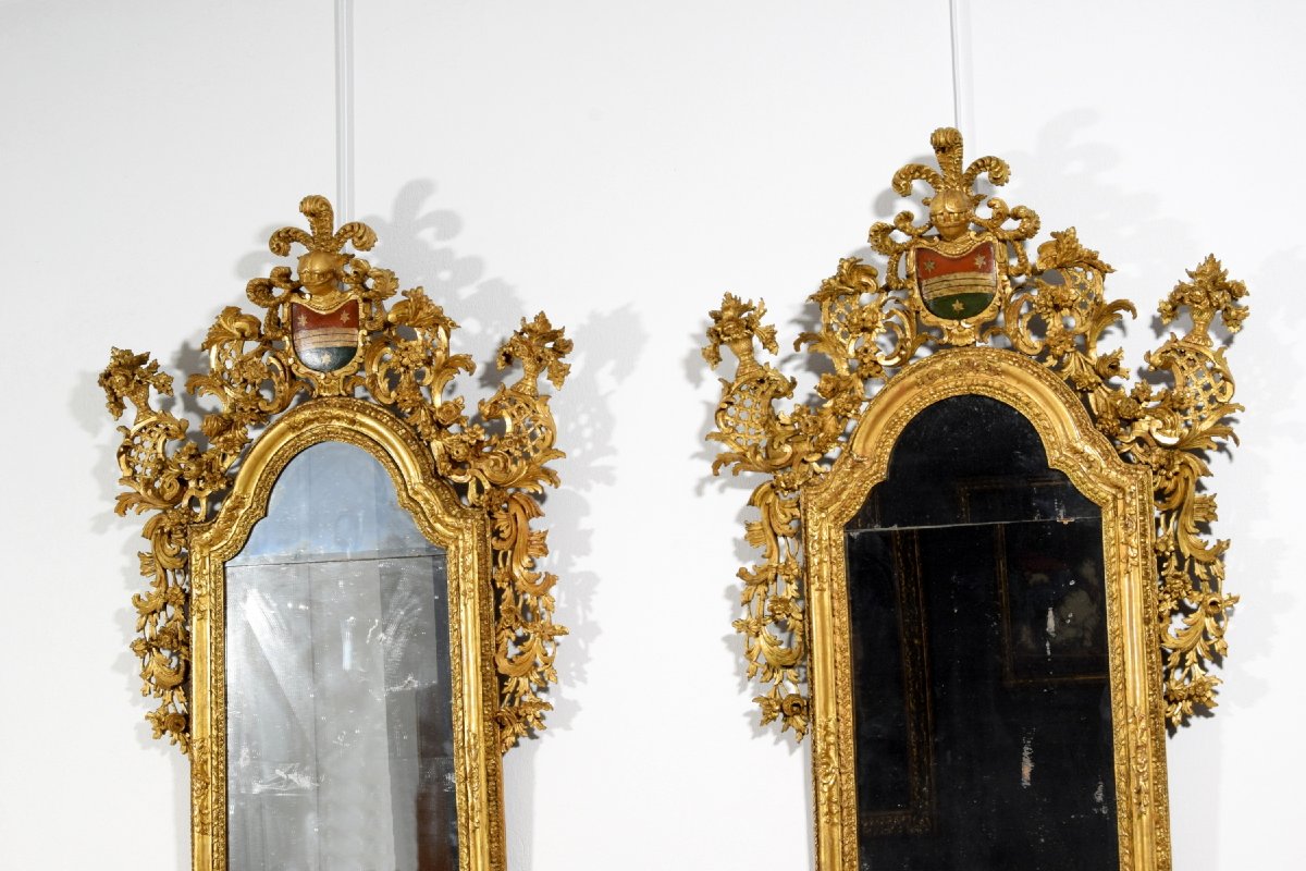 Paire de miroirs en bois sculpté et doré, Vénétie, XVIIIe siècle-photo-3