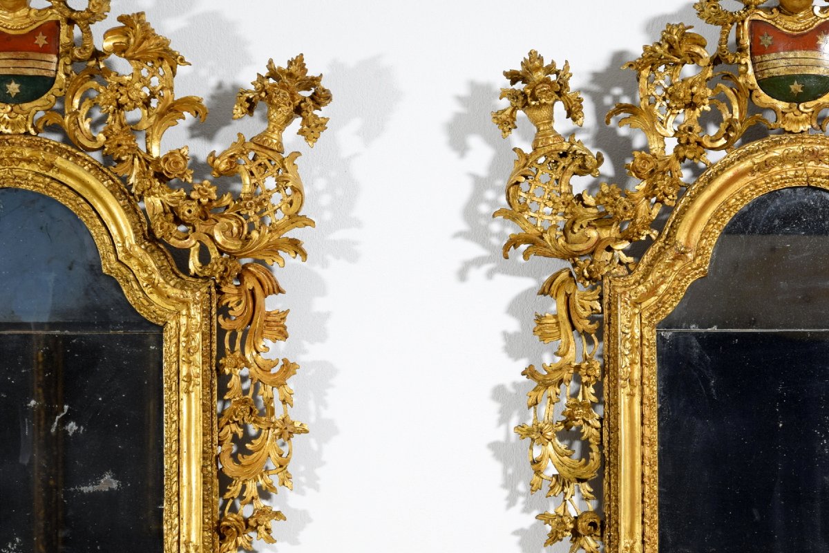 Paire de miroirs en bois sculpté et doré, Vénétie, XVIIIe siècle-photo-4