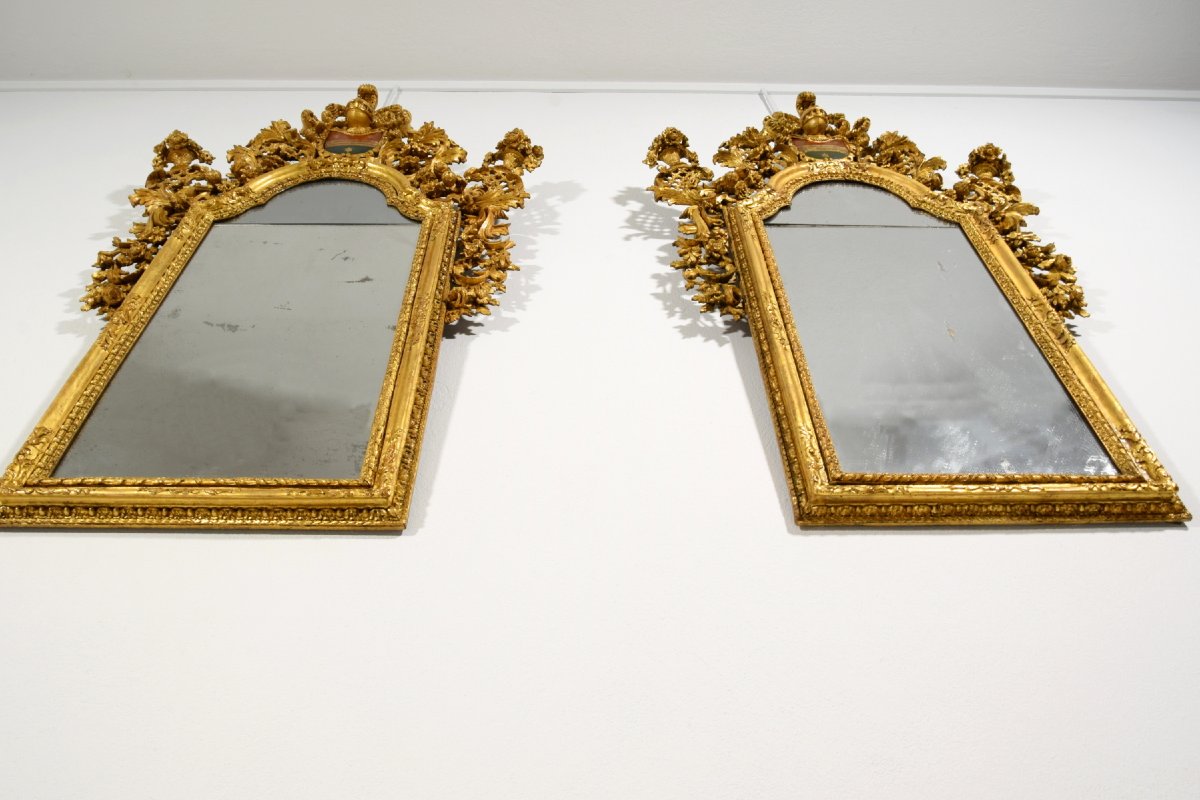 Paire de miroirs en bois sculpté et doré, Vénétie, XVIIIe siècle-photo-5
