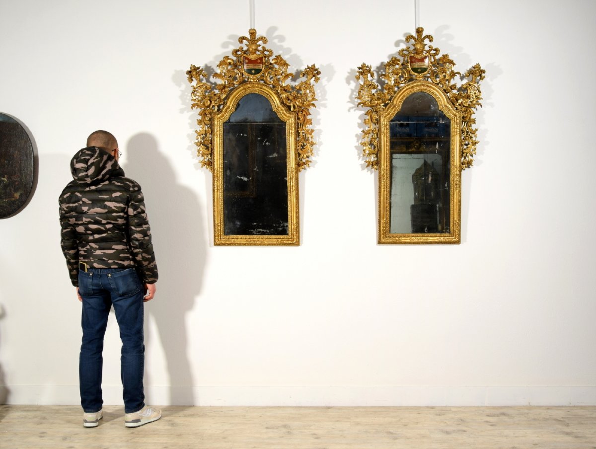 Paire de miroirs en bois sculpté et doré, Vénétie, XVIIIe siècle-photo-6