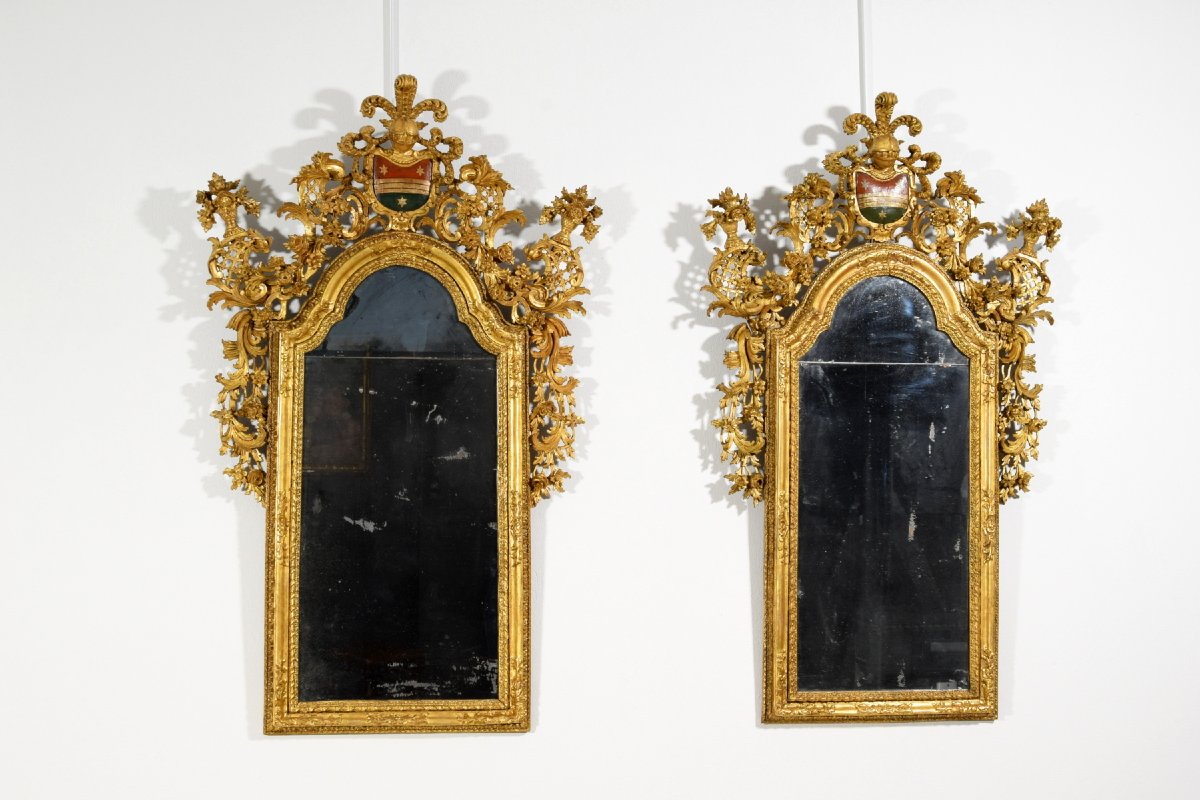 Paire de miroirs en bois sculpté et doré, Vénétie, XVIIIe siècle-photo-7