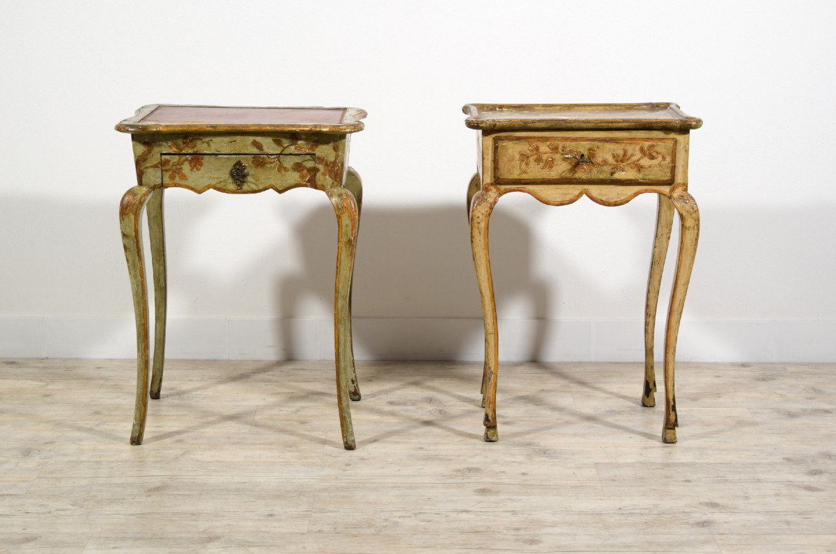 18th Century, Two Italian Rococo Lacquered Wood Side Table Or Night Stands-photo-2