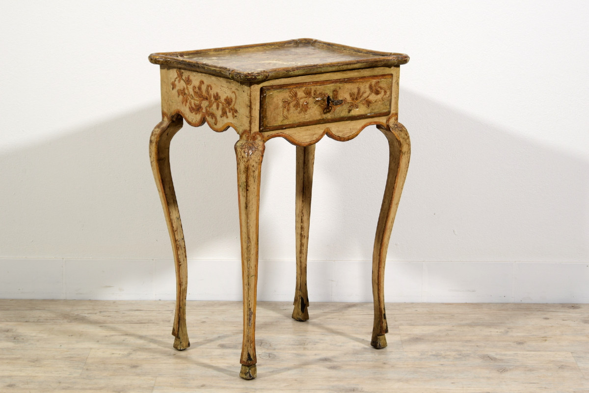 18th Century, Two Italian Rococo Lacquered Wood Side Table Or Night Stands-photo-3
