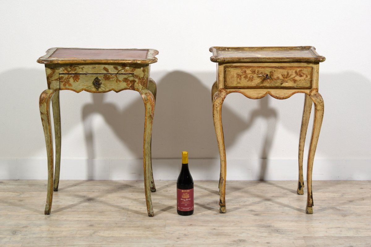 18th Century, Two Italian Rococo Lacquered Wood Side Table Or Night Stands-photo-1