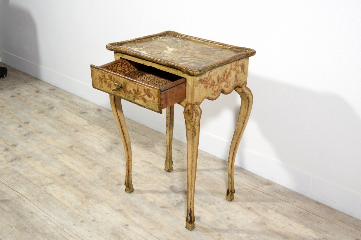 18th Century, Two Italian Rococo Lacquered Wood Side Table Or Night Stands-photo-2