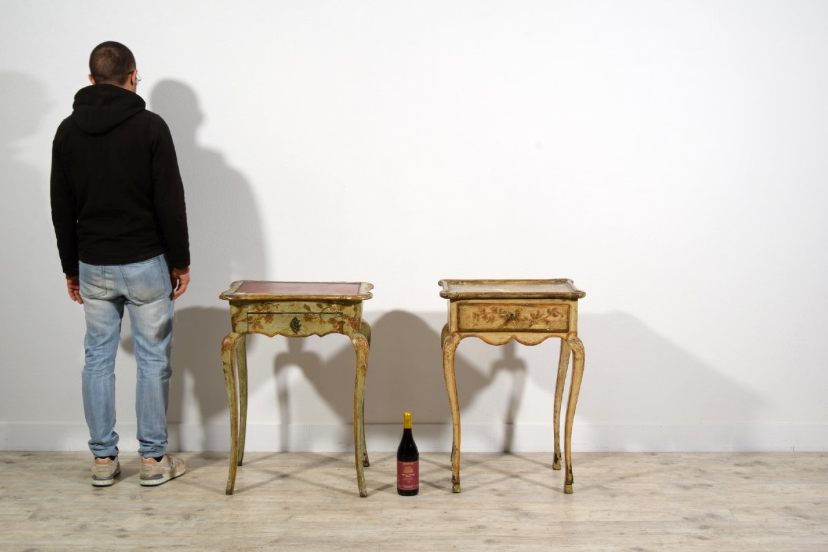18th Century, Two Italian Rococo Lacquered Wood Side Table Or Night Stands-photo-6