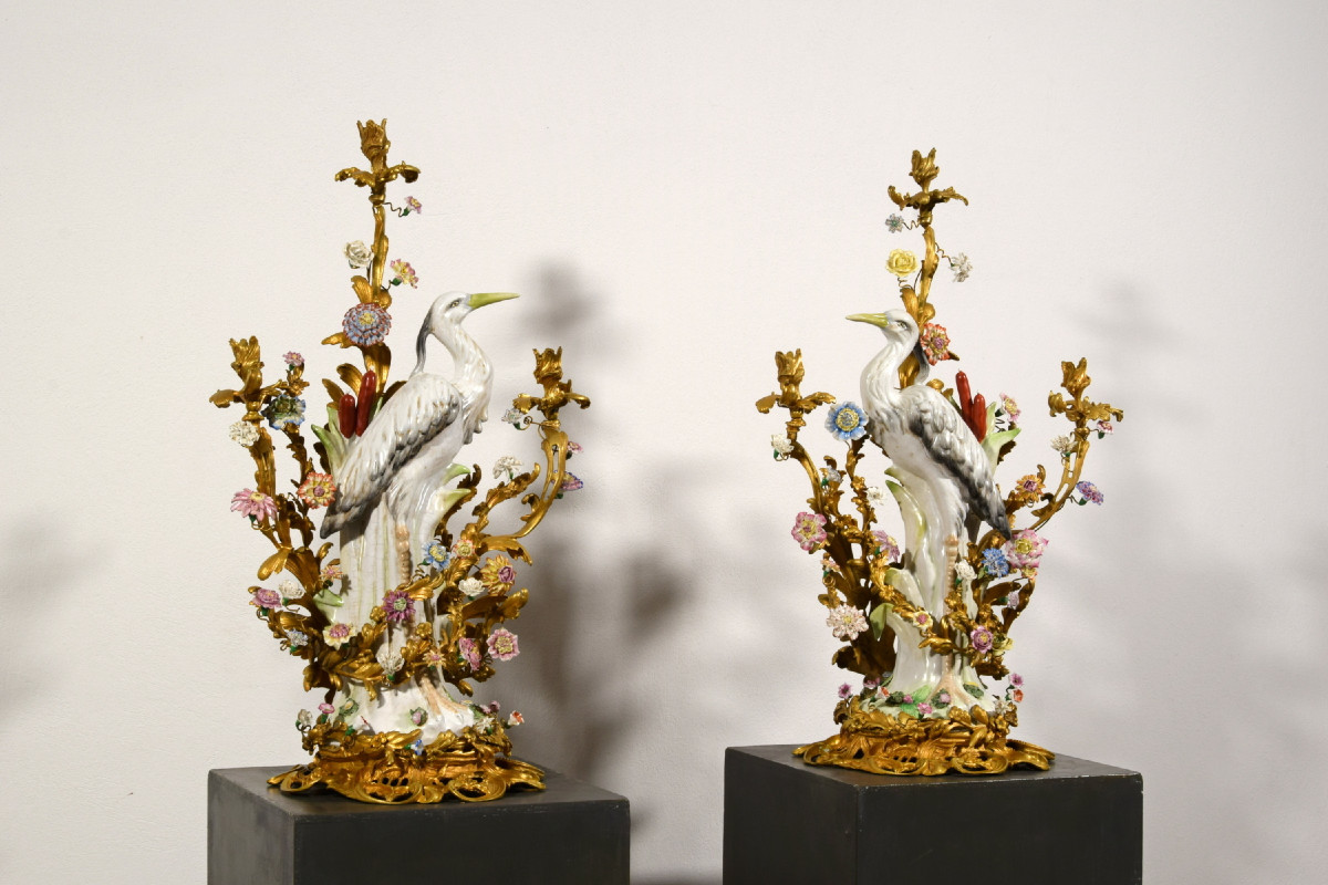 19th Century Pair Of French Large Gilt Bronze And Porcelain Candelabras -photo-4