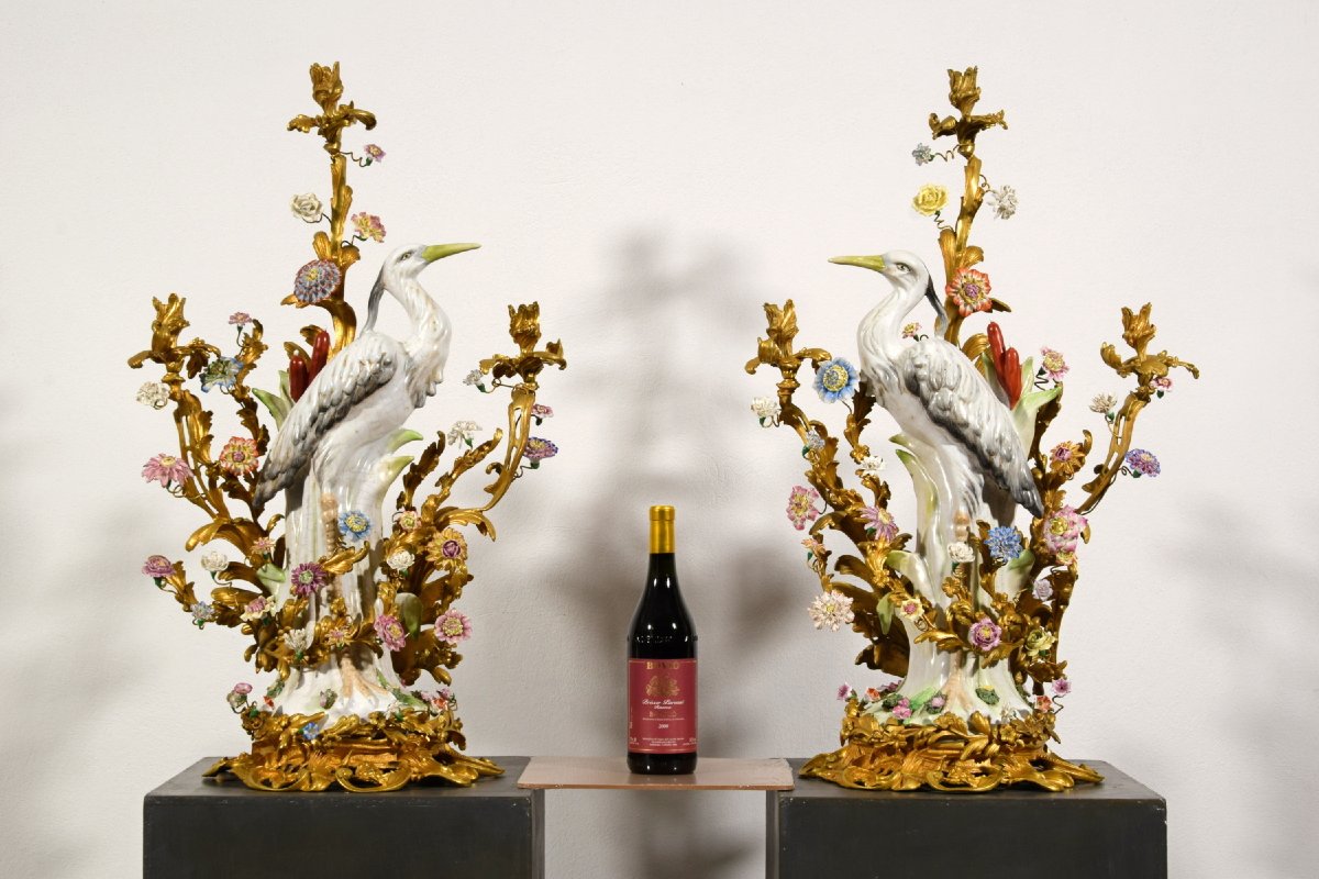 19th Century Pair Of French Large Gilt Bronze And Porcelain Candelabras -photo-1