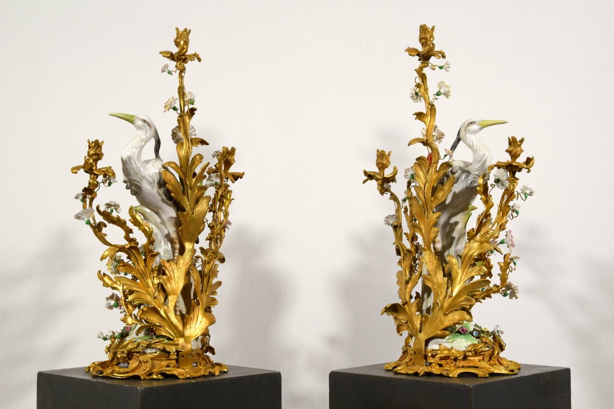 19th Century Pair Of French Large Gilt Bronze And Porcelain Candelabras -photo-2