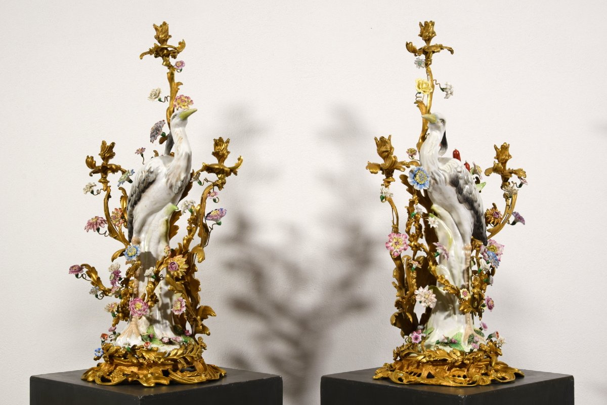 19th Century Pair Of French Large Gilt Bronze And Porcelain Candelabras -photo-4