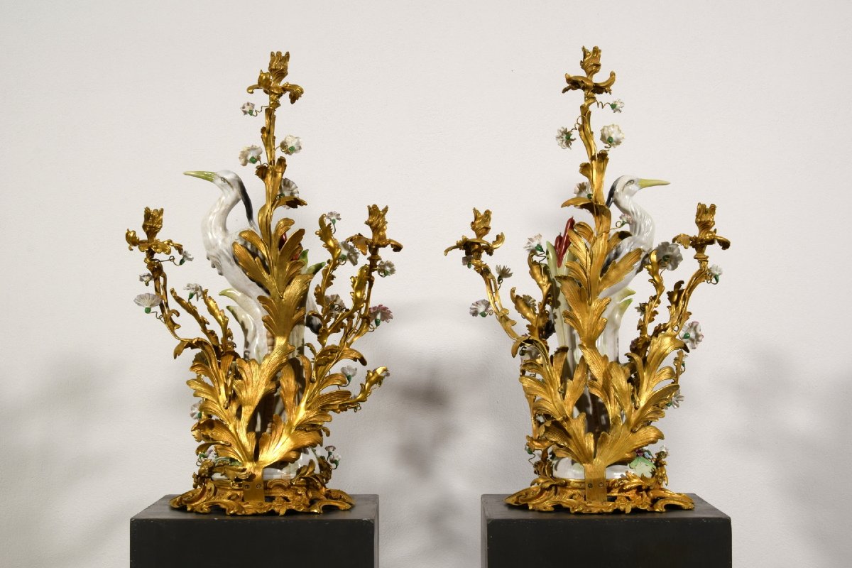 19th Century Pair Of French Large Gilt Bronze And Porcelain Candelabras -photo-5
