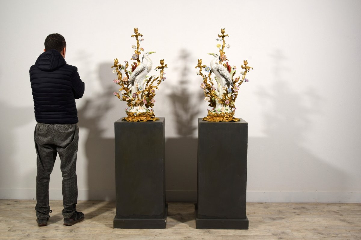 19th Century Pair Of French Large Gilt Bronze And Porcelain Candelabras -photo-6