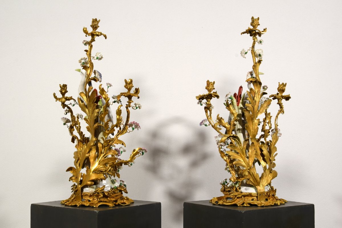 19th Century Pair Of French Large Gilt Bronze And Porcelain Candelabras -photo-7