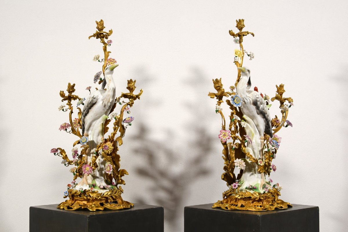 19th Century Pair Of French Large Gilt Bronze And Porcelain Candelabras -photo-8