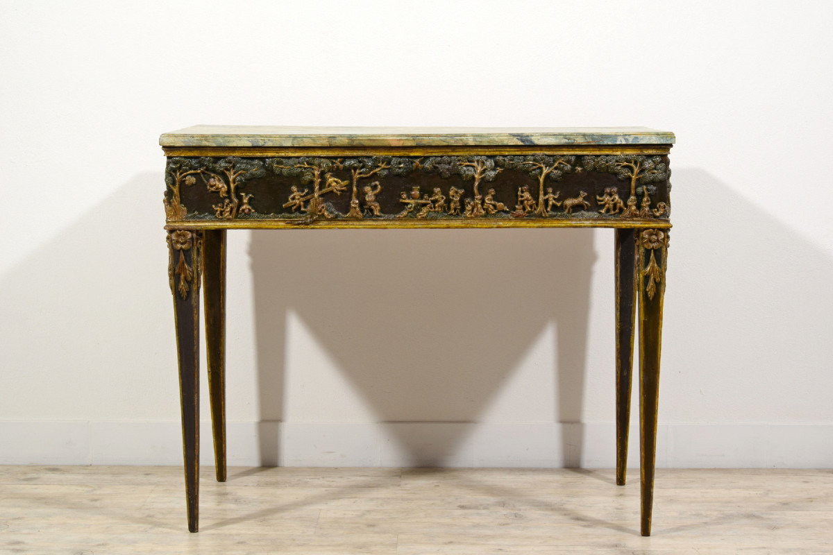 Console en bois laqué et doré à la mecca, Toscane, époque néoclassique, fin du XVIIIᵉ siècle-photo-2