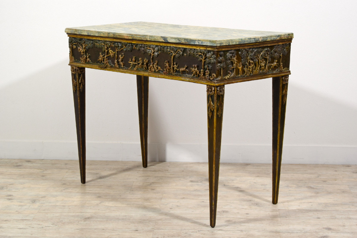 Console en bois laqué et doré à la mecca, Toscane, époque néoclassique, fin du XVIIIᵉ siècle-photo-3